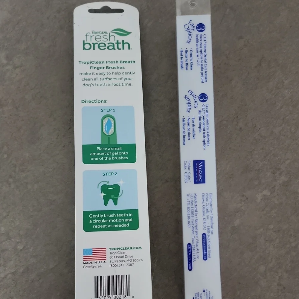 TROPICLEAN and VIRABAC Dual-Ended Toothbrush and Finger Brushes for Dogs